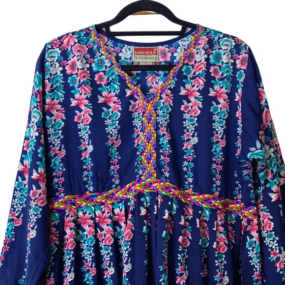 Vintage Women Kaftan Size Medium  Blue Sameera Fashion Dress Loose Long … - Picture 4 of 12